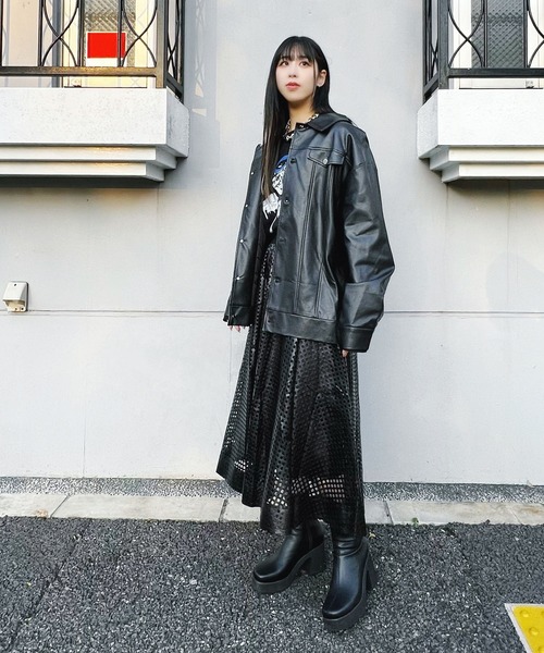 Deeembermay ブラック メッシュスカート スカート フェィクレザーメッシュスカート レディース