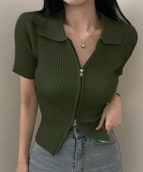おまめちゃん 様　 JEANS レディースTシャツ クロップド丈 tシャツ ダブルファスナークロップド丈半袖トップス レディース