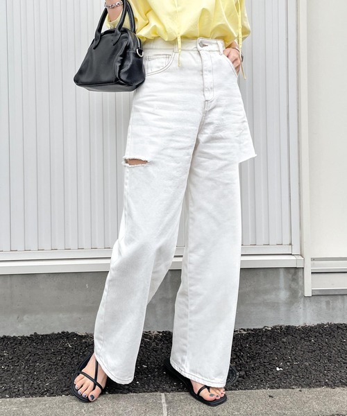 ジーンズ デニム デニムパンツ ダメージワイドデニムパンツ