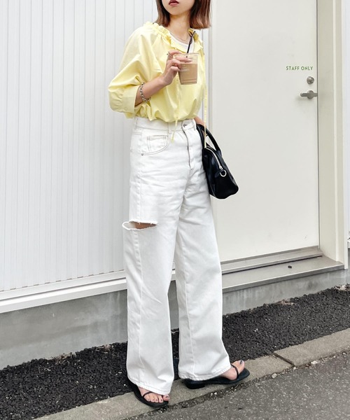 ジーンズ デニム デニムパンツ ダメージワイドデニムパンツ