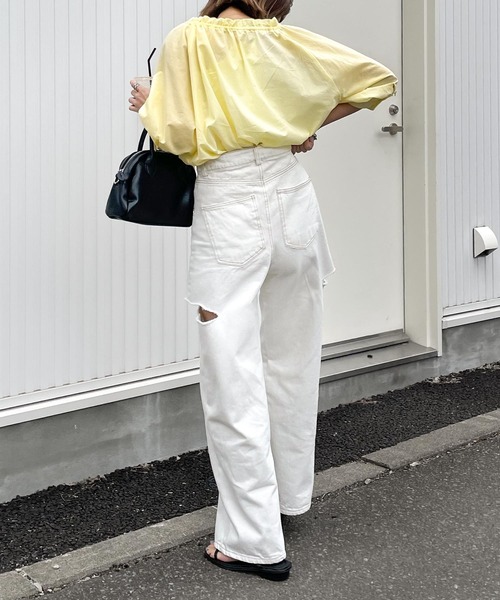 ジーンズ デニム デニムパンツ ダメージワイドデニムパンツ レディース