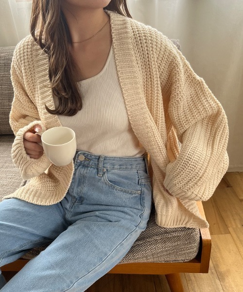 Sally Lunn カーディガン ボリュームスリーブニットガーディガン