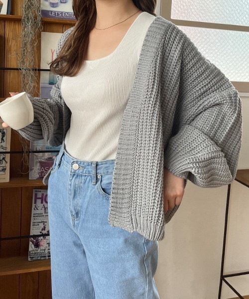 カーディガン Organdy Volume Sleeve Knit Top mideal（マイディール） カーディガン volume sleeve knit cardigan