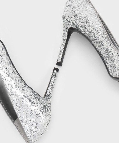 ポインテッドトゥ シルエットヒールロングブーツ（Silver