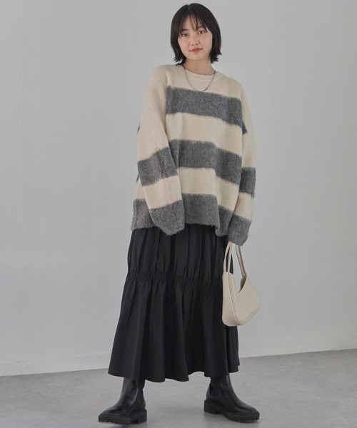 ニット セーター 「洗える」ワイドボーダープルオーバー レディース