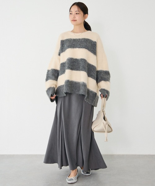 ニット セーター 「洗える」ワイドボーダープルオーバー レディース