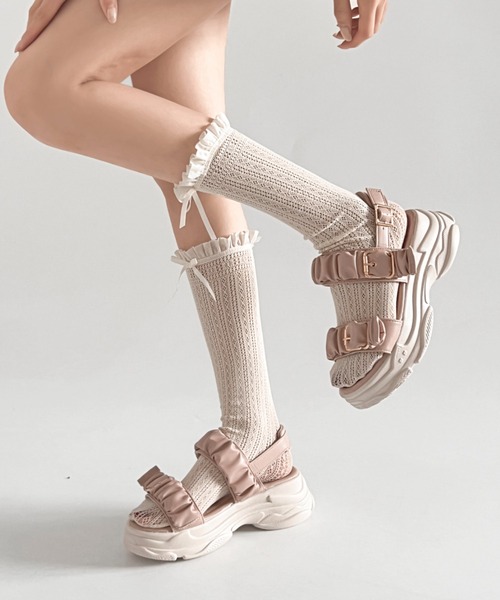 Shoes in Closet（シュークロ） サンダル +6.5cm 軽量 厚底 ギャザー