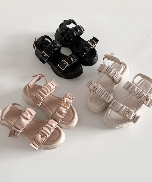 Shoes in Closet（シュークロ） サンダル +6.5cm 軽量 厚底 ギャザー