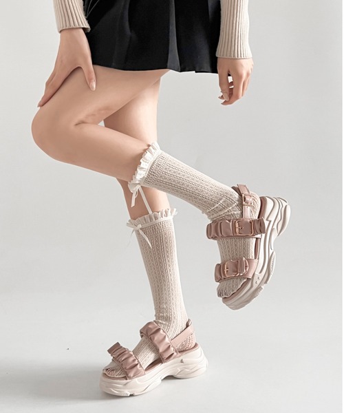 Shoes in Closet（シュークロ） サンダル +6.5cm 軽量 厚底 ギャザー