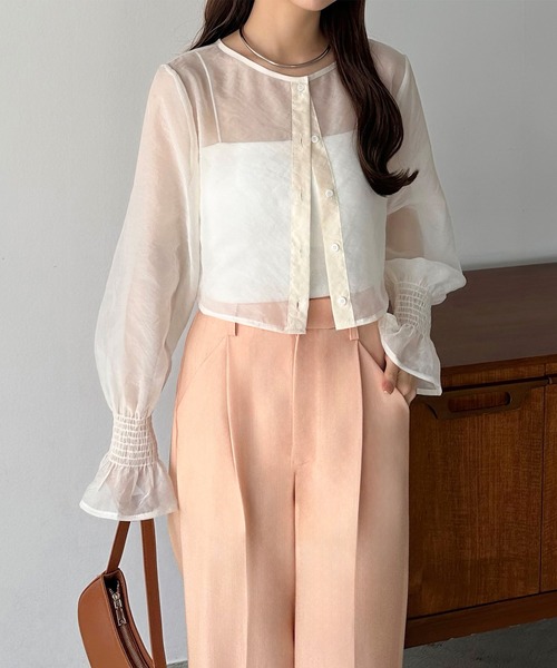 「callautia」 半袖ブラウス MEDIUM アイボリー レディース callautia 「callautia」 半袖ブラウス MEDIUM アイボリー