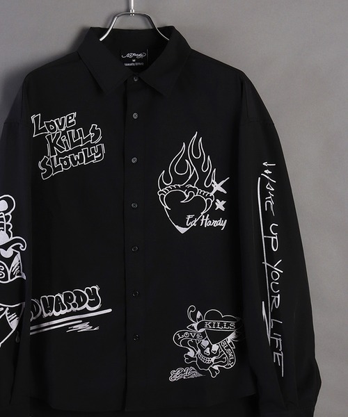 Ed Hardy（エド・ハーディー） シャツ 長袖 プリントシャツ メンズ