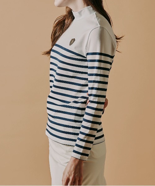 サイズ：S Felisi フェリージ IL GOLF ハイネック半袖Tシャツ ボーダー柄 ホワイト系 [240101422611] ゴルフウェア レディース ストスト サイズ：S Felisi フェリージ IL GOLF ハイネック半袖Tシャツ