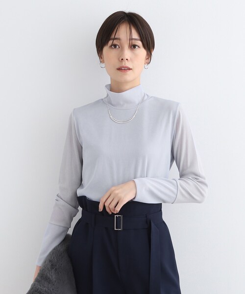 INDIVI tシャツ 「日本製」シフォンジャージハイネックトップス