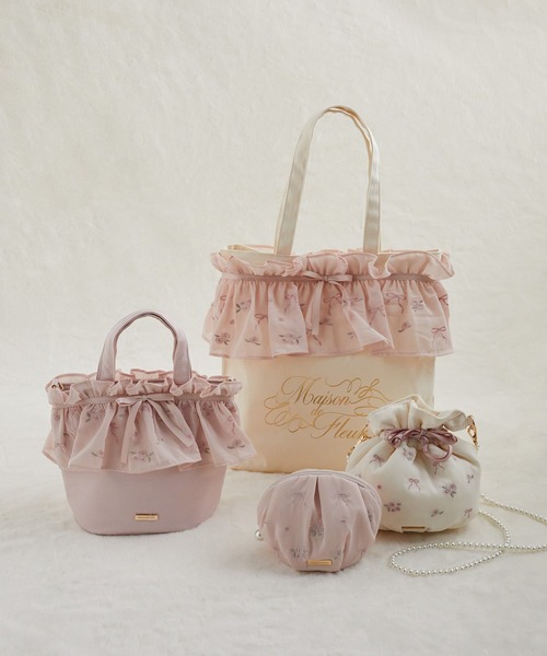 Maison de Fleur♡ピンクリボンレースバッグ メゾン ド フルール Maison de FLEUR レースダブルリボン