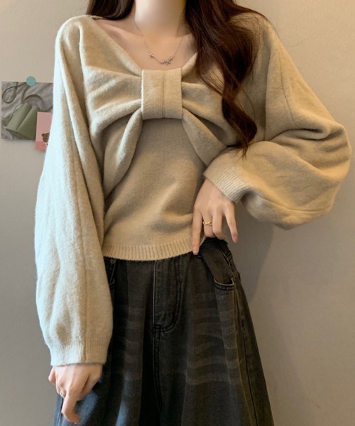 ニット リボンデザインニットボレロ＆キャミ2点セット レディース  