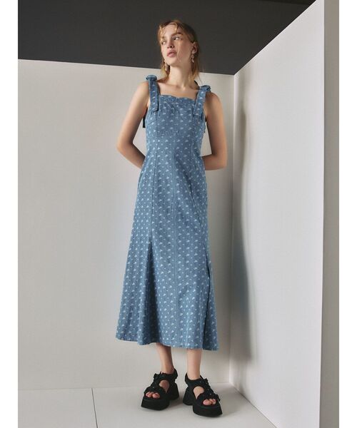 CALNAMUR ワンピース DENIM JACQUARD FLOWER OP/デニム