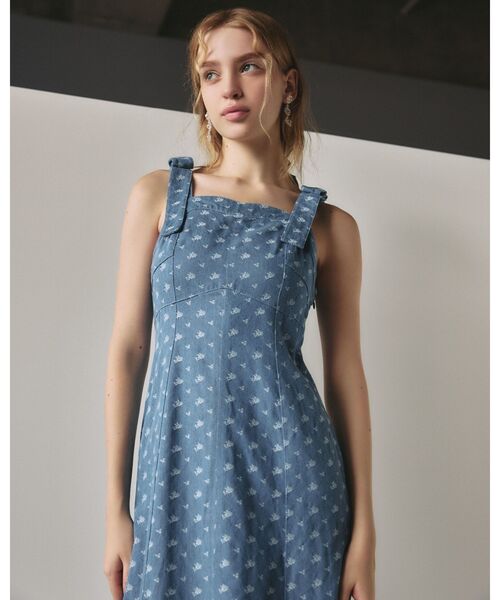 ワンピース flower jacquard drawstring OP CALNAMUR ワンピース DENIM JACQUARD FLOWER OP/デニム