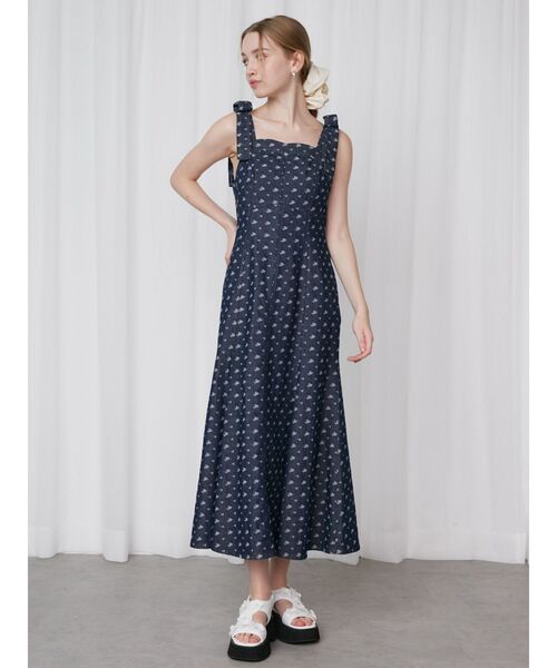 CALNAMUR ワンピース DENIM JACQUARD FLOWER OP/デニム
