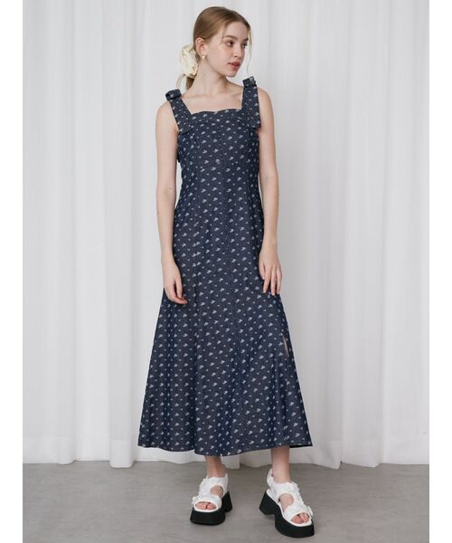CALNAMUR ワンピース DENIM JACQUARD FLOWER OP/デニム