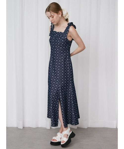 CALNAMUR ワンピース DENIM JACQUARD FLOWER OP/デニム