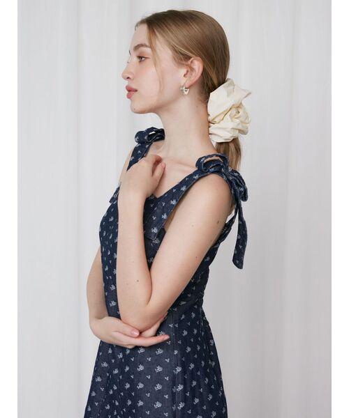 ワンピース flower jacquard drawstring OP CALNAMUR ワンピース DENIM JACQUARD FLOWER OP/デニム