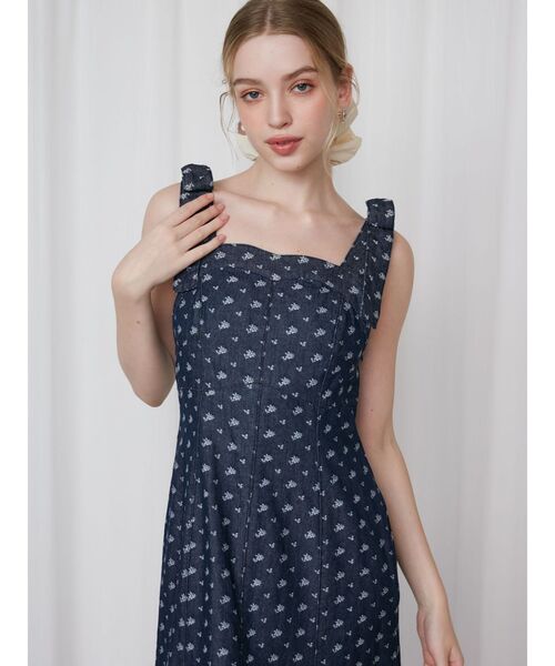 CALNAMUR ワンピース DENIM JACQUARD FLOWER OP/デニム