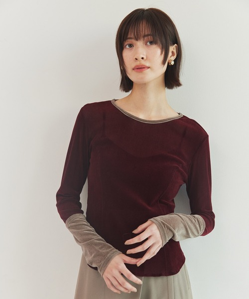 tシャツ バイカラーベロアプルオーバー｜ウォッシャブル/ロンT レディース