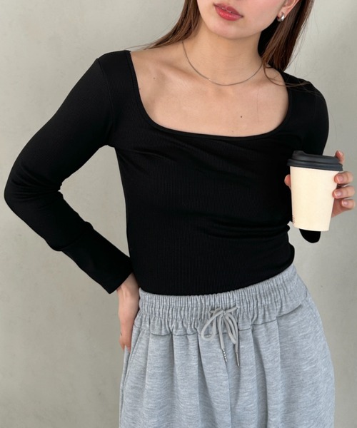 tシャツ 「カップ付き」BRA TOP BACK OPEN LS TEE レディース tシャツ カップ付きオープンネックトップス レディース