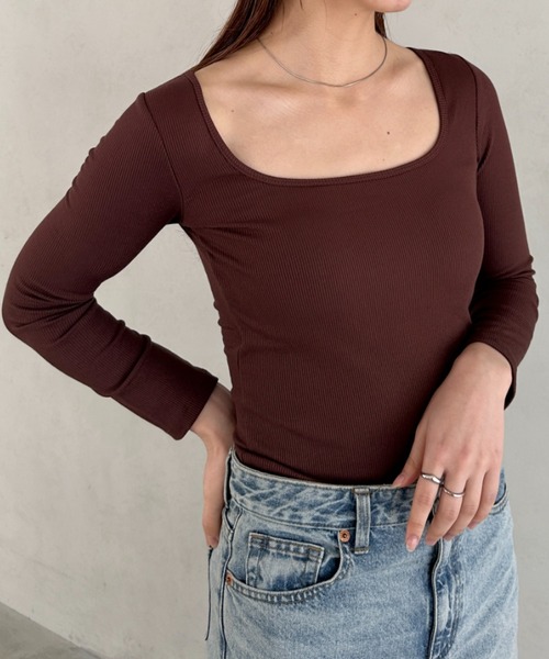 tシャツ 「カップ付き」BRA TOP BACK OPEN LS TEE レディース plusnao Tシャツ カットソー カップ付き ブラトップ プル