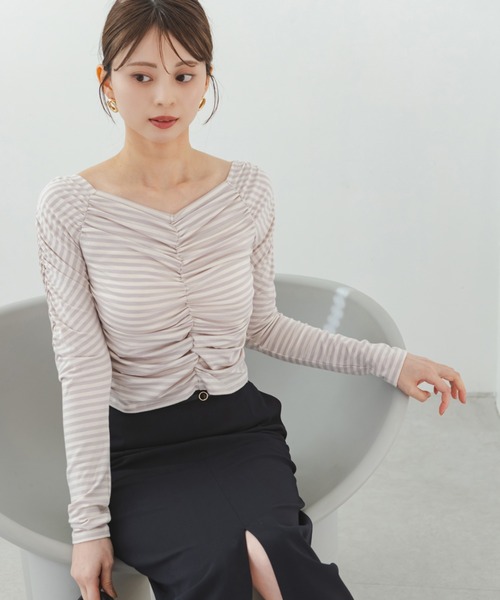 スナイデル　新品　ギャザーオフショルカットソー トップス FREE SNIDEL tシャツ 「WEB限定カラーあり」ギャザーオフショル