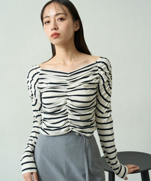 snidel ギャザーオフショルカットソー SNIDEL tシャツ 「WEB限定カラーあり」ギャザーオフショル
