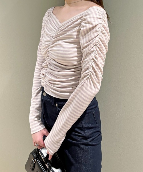 snidel ギャザーオフショルカットソー SNIDEL tシャツ 「WEB限定カラーあり」ギャザーオフショル