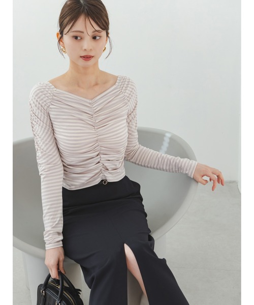 SNIDEL ギャザーオフショルカットソー SNIDEL tシャツ 「WEB限定カラーあり」ギャザーオフショル