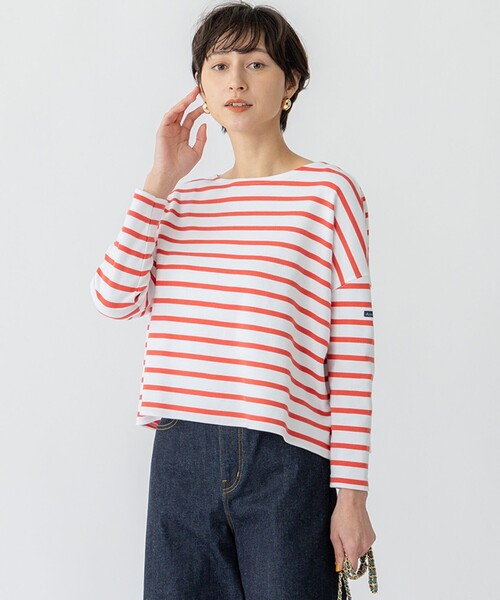 tシャツ 「洗える」Armor-lux スムース クロップド  ボーダー カットソー レディース
