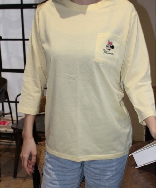 7分袖Tシャツ(ディズニー正規品) ts13862 Disney (ディズニー) 刺繍 クルーネック 7分袖 ワイド Tシャツ