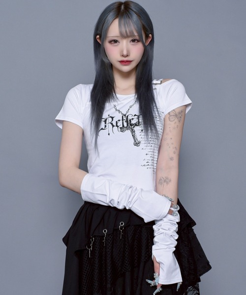 REFLEM アームカバー付きクロップドTシャツ/ハーフスリーブカットソー REFLEM tシャツ 「REFLEM/レフレム」アームカバー付きクロップド