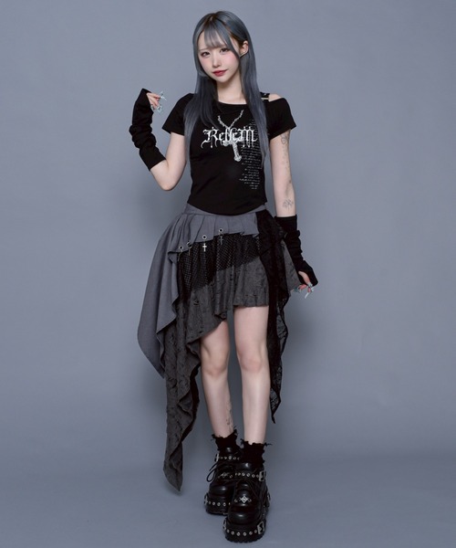 REFLEM アームカバー付きクロップドTシャツ/ハーフスリーブカットソー REFLEM/レフレム』アームカバー付きクロップドTシャツ/ハーフ