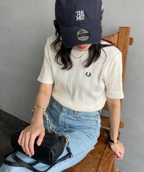 FRED PERRY 別注 ランダムリブ ワンポイント刺繍Tシャツ FRED PERRY/フレッドペリー] 別注 ランダムリブ ワンポイント