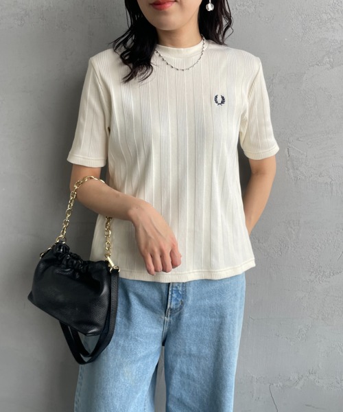 【最旬トレンド】別注 FRED PERRY ランダムリブ 刺繍Tシャツ FRED PERRY/フレッドペリー] 別注 ランダムリブ ワンポイント