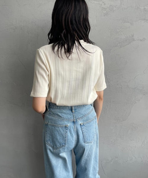 FRED PERRY別注 ランダムリブ ワンポイントロゴ刺繍 リンガーTシャツ