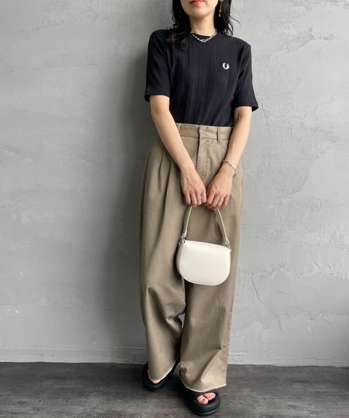 FRED PERRY 別注 ランダムリブ ワンポイント刺繍Tシャツ FRED PERRY/フレッドペリー] 別注 ランダムリブ ワンポイント