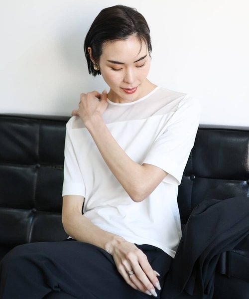 tシャツ 「通勤」シアー切替ブラウソー レディース