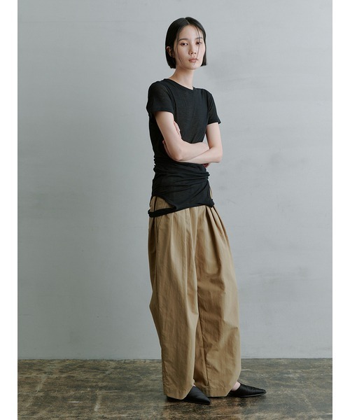 新品【MIESROHE ミースロエ】ワイド　ハーフ パンツ　ガウチョ　タック　黒 MIESROHE パンツ スポーティー3タックパンツ レディース