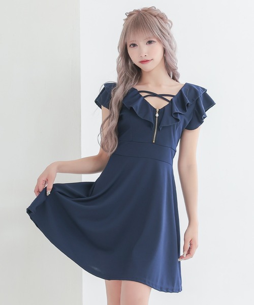myMinette（マイミネット） ドレス キャバドレス ミニ フレア 半袖