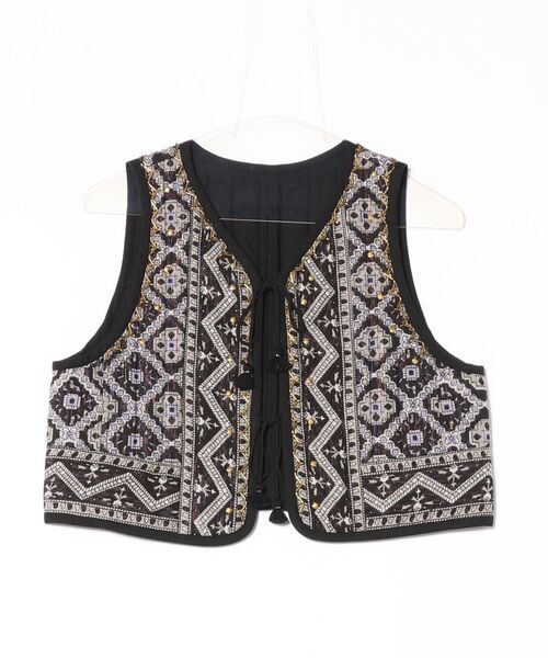 ベスト ジレ KAREENA SQUARE PRINT BEADS GILET レディース