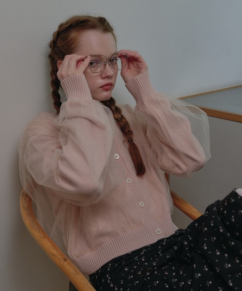 カーディガン over tulle knit cardigan レディース