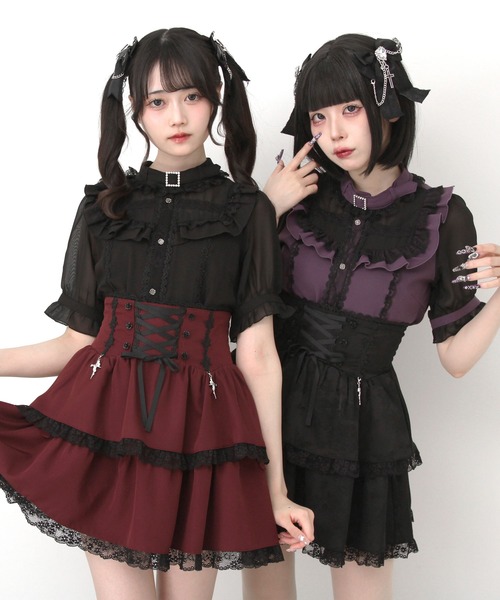 DearMyLove ブラウス シャツ チョーカー風クロスレースブラウス