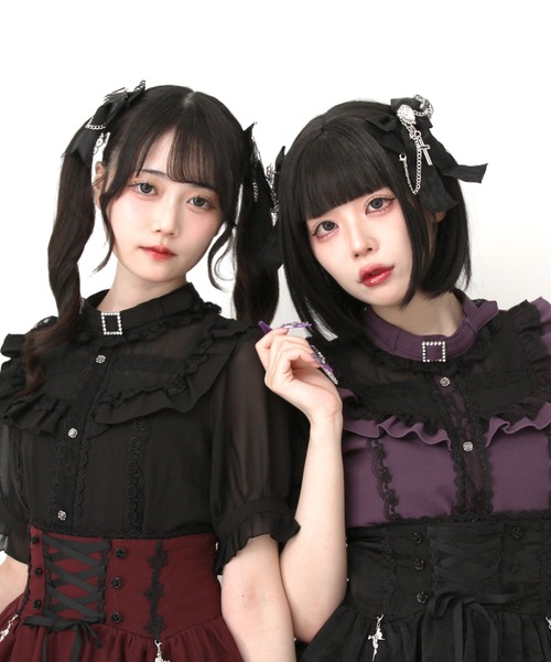 DearMyLove ブラウス シャツ チョーカー風クロスレースブラウス 