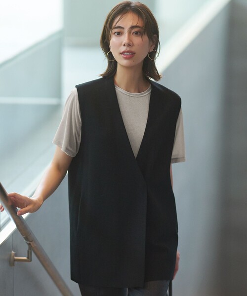 23区 ベスト ジレ 「洗える/吊り干しOK」ヴィスコースストレッチ