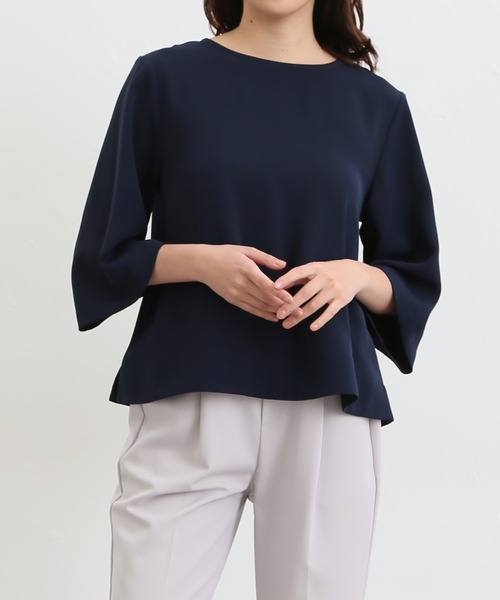 「Honeys」 「GLACIER」7分袖ブラウス S ネイビー レディース_画像4